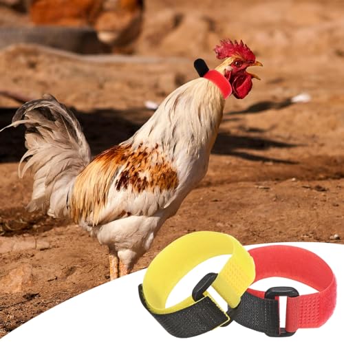 M METERXITY 10-Pack Rooster Collars, 8.07" x 0.79" Adjustable Soft Polyester Anti-Noise Neck Belt for Chickens and Poultry Birds, Noise Control Collar [Red/Yellow] - color: Red/Yellow