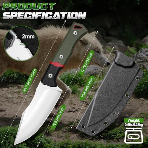 Purple Dragon Outdoor Knife for Skinning - Drop Point Skinning Knife Green | Forged from a Single Piece of D2 Steel, Full Tang G10 Handle, Gift Box - size: 4.8 inch