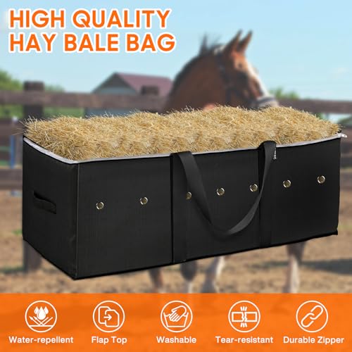 2 Pack 600D Heavy Duty Oxford Horse Hay Storage Bags | 44×20×16 Inches Extra Large Hay Storage Bags for Horses, Cattle, Goats & Sheep /Black - size: 2 Pcs