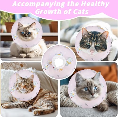 Soft Cat Cone Collar, Cute Cats Recovery Collar Suitable for Cats - color: Pink Cat, size: Medium