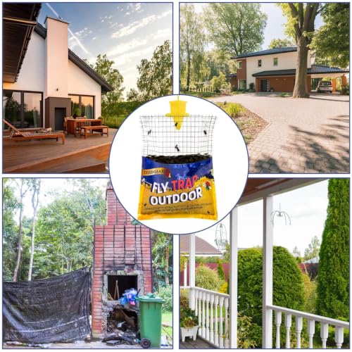 4 Big Fly Bags Outdoor Traps Hanging for Patio - Pre-Baited, Disposable | Fly Catcher Killer Repellent with 4*50g Bait for Outside in Chicken Coop, Horse Barns | Easy to use | Durable | Effective - size: 4 pack