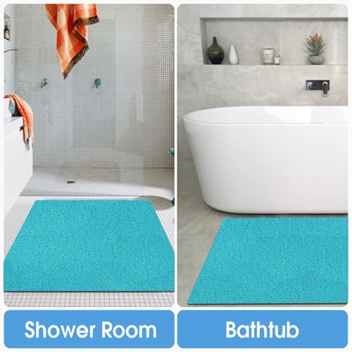 Square Non-Slip Shower Mat 24x24 Inches, Quick-Draining Bath Mat for Shower Floor, PVC Loofah Textured Shower Stall Mat, Secure Anti-Slip Bathroom Mat, Boho Style Bath Mat (Blue) - color: Blue