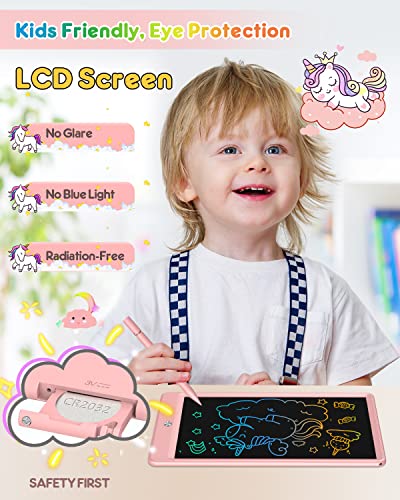 FLUESTON LCD Writing Tablet for Kids, 10 Inch Doodle Board, Colorful Drawing Pad for Toddler, Educational Travel Toy Gifts for 3-8 Year Old Girls Boys, Erase Lock Writing Board - Pink - color: Cute Pink, size: 11"W x 7.5"H