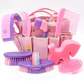 Horse Grooming Brush Kit, 9Pcs Horse-Brush Set with Organizer Tote Bag, Shower Brushes, Braiding Comb, Sweat Scraper, Hoof Pick, Shedding Massaging Tool Supplies for Riders Beginners, Pink - size: 9 Count (Pack of 1)