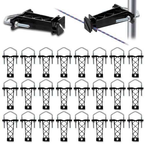 Hiceeden 24 Pcs Tube Post Insulators, Electric Fence Insulator for Fence Wire Chain Link, T Extender Insulators for Square or Round Tubing, Black