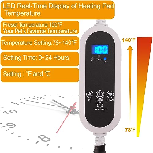 Pet Heating Pad,LED Real-Time Display of Heating Pad Temperature,Heated Bed for Dogs Cats, Preset temperatureand time,with Includes Soft Washable Fleece cover17 X 18" - size: 17*18