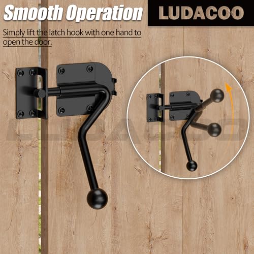 Rocker Slide Bolt Gate Latch, Heavy Duty Door Lock Hook Style, Slide Bolt Latch for Outdoor Wooden， Barn Gate–Ergonomic Round Handle Grip, Rust-Resistant Metal Gate Hardware, 1 Pack