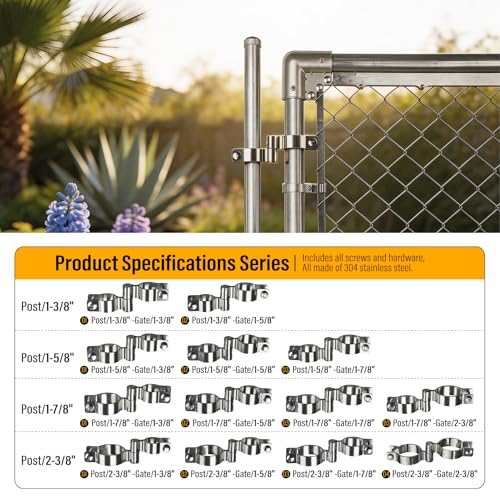 2 Pack 1-3/8" x 1-5/8" Chain Link Fence Gate Hinge, 304 Stainless Steel Heavy Duty Male Female Post Hinges with Bolts and Nuts - color: 1-3/8", size: 1-5/8 Inch