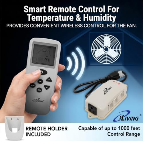 iLiving 18" Shutter Exhaust Fan with Wireless Smart Remote Controlled Thermostat and Humidity, Variable Speed Wall Mounted Attic Vent Fan, Chicken Coop Ventilation, 1736 CFM, 2600 SQF Coverage Area - size: 18 inches