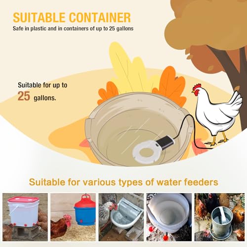 250W Chicken Water Heater,Submersible Bucket Heater Deicer for Poultry | Prevents frozen water in winter,Freeze-Proof Poultry Waterer,for Bird Bath,Chicken Waterer,Cat Waterer, Dog Waterer - size: 250Watt