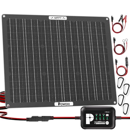 POWOXI MPPT 50W 12V Solar Car Battery Trickle Charger & Maintainer ETFE | Waterproof Flexible Solar Panel Kit | Prevents Overcharging with Smart Controller | Fits 12V Batteries for Boats, RVs & More - size: 50W-MPPT Pro