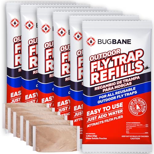 Fly Bait Fly Trap Refill Packets 6x1oz. Non Toxic Dissolvable Granules Work with All Reusable Flies Traps Outdoors Attractant. Flies Trap Bait Magnet Ranch Flytrap Outdoors. Cebo para Moscas - size: 6pack