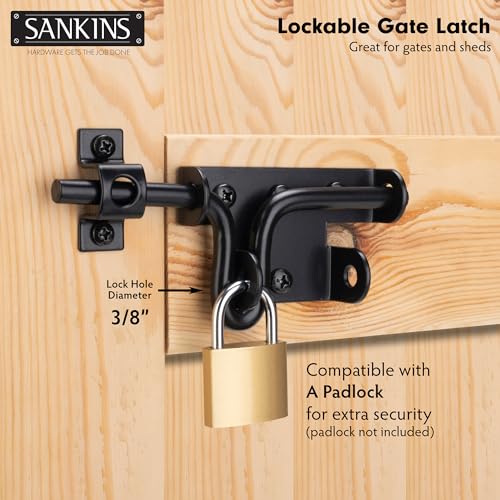 Slide Bolt Gate Latch Lock for Wooden Fence with Padlock Hole, 1pcs | Heavy Duty Black Sliding Bolt Gate Lock Latch Hardware, Door Gate Latch Barrel Bolt Latches for Wooden Vinyl Fence Barn Shed - size: Upgrade