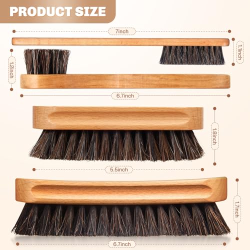 4 Pcs Horsehair Shine Shoes Brush Kit Polish Dauber Applicators Cleaning Leather Shoes Boots Care Brushes Suede Cleaner Brush with Microfiber Shoe Cloth(Wooden Style A) - style: Wooden Style A