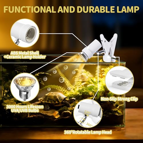 GOZILLA Reptile Heat Lamp, Turtle Lamp with 360°Rotatable Timing & Dimming Cycle Timer, 25W+50W UVA/UVB Reptile Light Bulbs for Reptile and Amphibian Tanks, Terrariums and Cages.(White) - color: Timer Dimmer-White