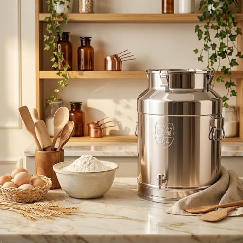 Milk Can with Spout, 17-Gallon Milk Jug Container 304 Stainless Steel Bucket with Sealed Lid and Carry Handle, Airtight Food Storage Container for Home, Farm, Commercial Kitchen - size: 2176 Ounces