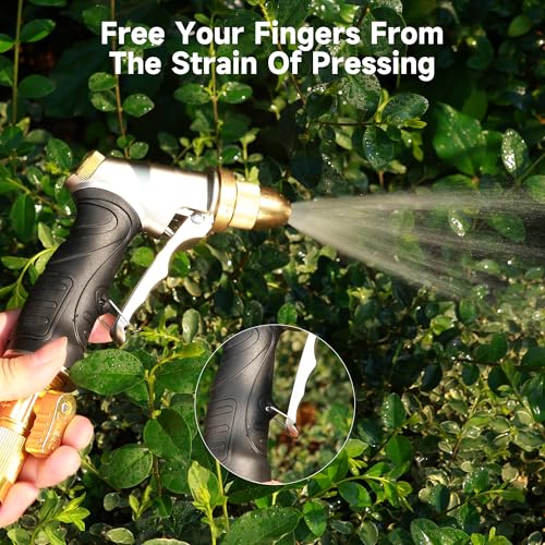 LAWN SOCIAL Metal Garden Hose Nozzle, High Pressure | Metal High Pressure Hose Sprayer, Adjustable Flow, Heavy Duty Leak-Proof, Rustproof for Car Wash, Plants & Patio - color: Golden