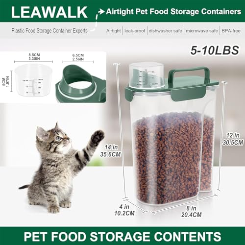 LEAWALK 5-7Lbs Cat Dog Storage Container, Portable Pet Food Containers with Upgraded Large Spout and Cup, Small Animal Kibble Dispenser for Bird Seed, Oatmeal, Rice, Flour, Brown Sugart-Dark Green - color: Dark Green, size: 5L-1pack