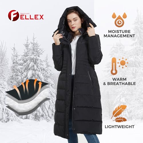 IKAZZ Women's Winter Coats, Thickened Warm Insulated Vegan Down Long Parka Jacket with Hood - color: Black, size: Medium