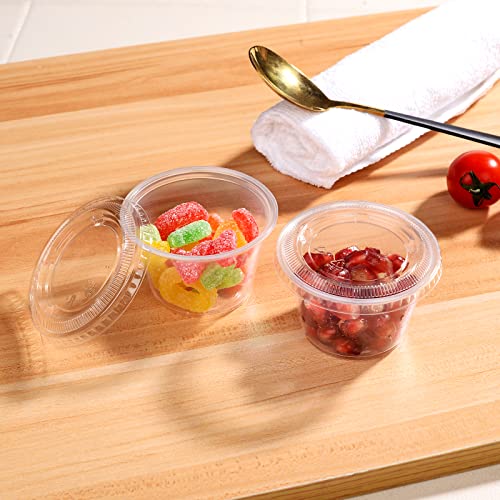 [4 OZ, 100 Sets] Clear Disposable Plastic Portion Cups with Leakproof Lids for Condiment and Dipping Sauce | Jello Shot/Souffle Cups| BPA Free | Recyclable - style: 4 OZ