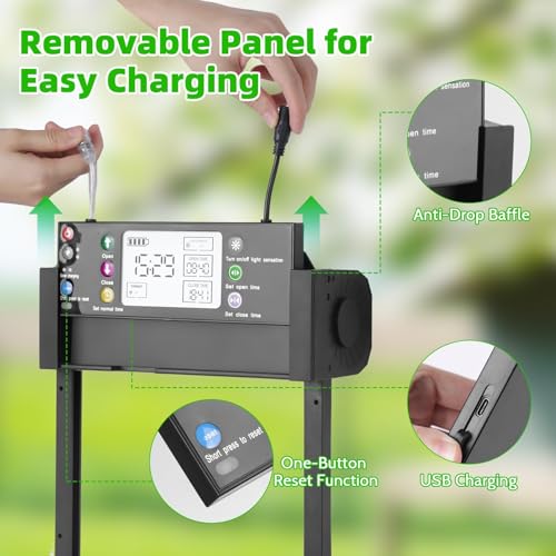 Automatic Chicken Coop Door, Solar Chicken Door with Tuya App, Door Status Detection, WiFi Reconnection,4000 mAh USB Rechargeable, Auto Chicken Door with Light Sensor, Timer,