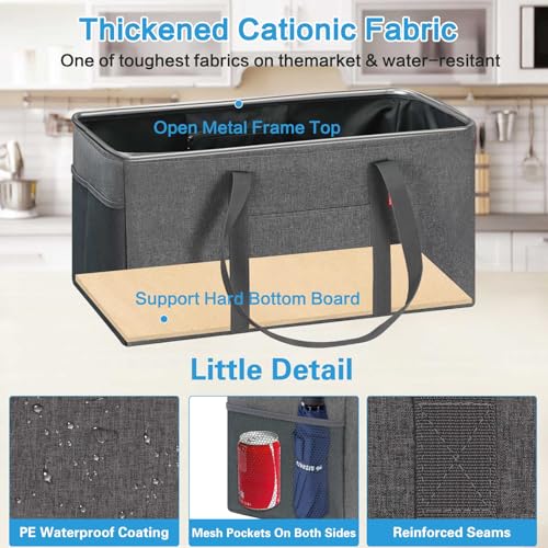 LHZK Standing Extra Large Utility Tote Bag with Metal Wire Frame and the Sides Rinforced, Extra Large Tote Bag with Handle, Reusable Grocery Bags Foldable, Beach Bag, Car Tote (Grey) | Metal Wire Frame - color: Dark Gray, size: 22.5''x10.5''x12''-1 Pack