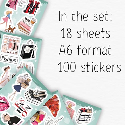 100Pcs Fashion Stickers for Water Bottles and Laptops - Glam, Aethetic Stickers for Scrapbooking - Fashion Gifts for Women, Party Decorations - Celebrity, Beauty Decals - Gifts for Women & Men - color: Fashion Stickers