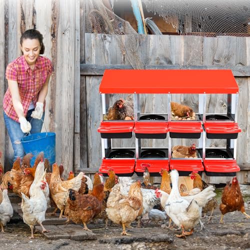 Chicken Nesting Boxes for Laying Eggs, 8 Compartment Nesting Boxes for Chickens, Roll Away Chicken Laying Box for Hens Poultry, Red