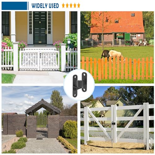 Gate Hinges Heavy Duty, Steel Hinges with Electroplated Coating, 2 Packs Wall Mount Gate Hinges for Fences & Farm Gates, Gate Hardware 600 lbs Capacity - color: Black 2Pack(4pcs)