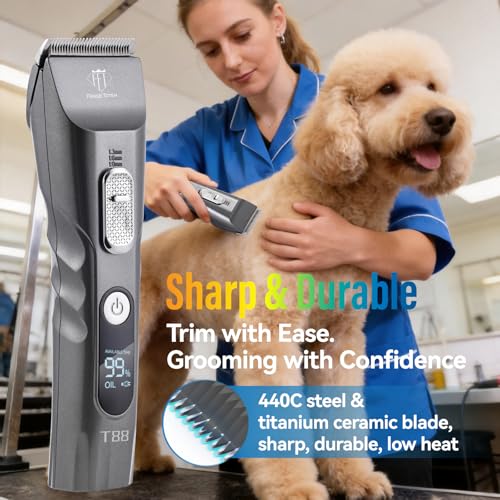 Professional Dog Grooming Clipper, T88, 4000mAh Battery, Ultra-Quiet Motor, 440C Stainless Steel Blade - color: Black