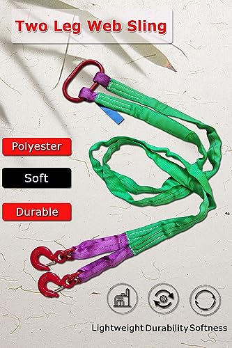 Two Leg Bridle Web Sling 6.5ft 4410lb Web Slings Belt Type with hook2.0 m 2000 kg Lightweight and Flexible Capacity Steel Sling[2leg 2.0 t] - size: 2leg-2t