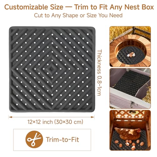 Skimzy Chicken Nesting Pads 4 Pack, Washable Silicone Nest Box Liners, Non Slip Egg Laying Mats, Easy to Clean Coop Pads, Trim to Fit 12x12 Inch for Hens, Ducks & Backyard Chickens