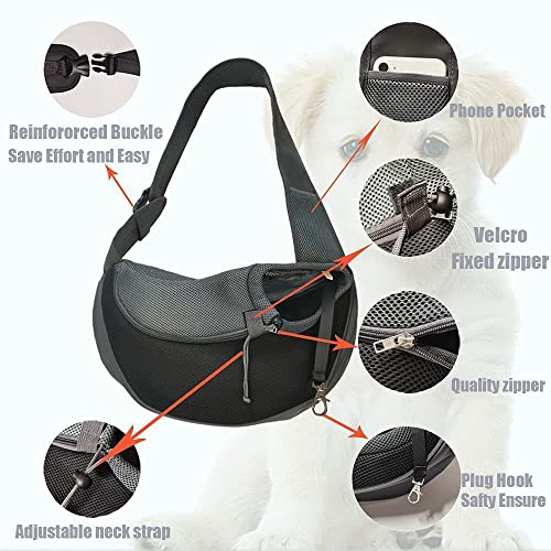 Dog Pet Sling Carrier Puppy Cat Sling Mesh Carrying Bag Adjustable Strap Breathble Small Dog Cat Satchel Carrier Hand Free Safe Front Backpack Soft Foldable Pet Purse Pouch Travel Outdoor - color: Black