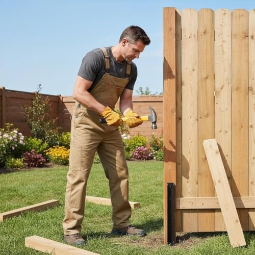 Heavy Duty Fence Post Repair Kit, Metal Fence Post Stabilizer Bracket with Ground Spike for Wooden Fence Repair, Includes Mounting Screws and Drill Bit 2Pack