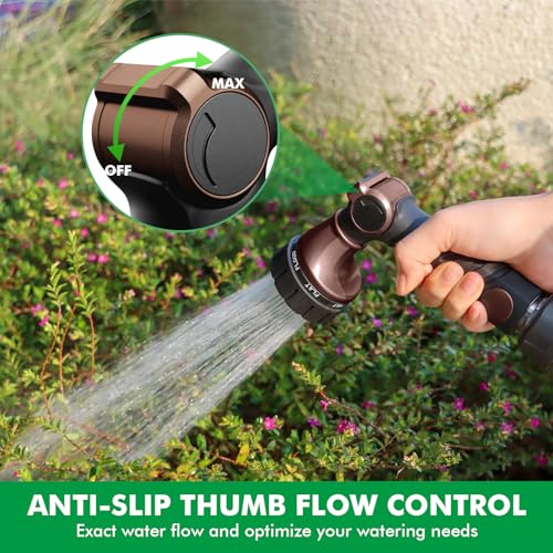 RESTMO Heavy Duty Hose Nozzle, Metal Garden Water Hose Sprayer | 7 Watering Patterns, Easy Thumb Control, On Off Valve, leak proof Nozzle Sprayer for Watering Plants, Washing Car & Pet - color: Oil Rubbed Bronze