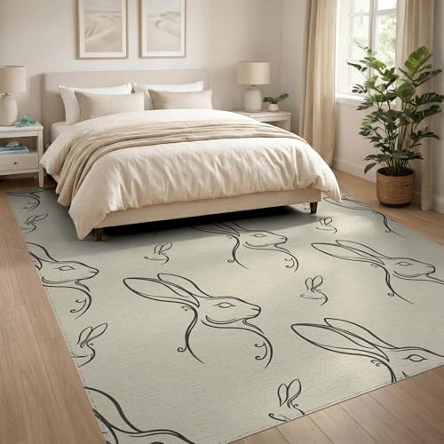 8'x10' Washable Abstract Rabbit Large Rug, Black Non-Shedding Pet Friendly Carpet for King Size Bedroom, Master Suite, Under Bed, Foldable Easy Care Mat | Ref:1969476 - color: Beige/Pattern 12, size: 8' x 10' (Rectangular)