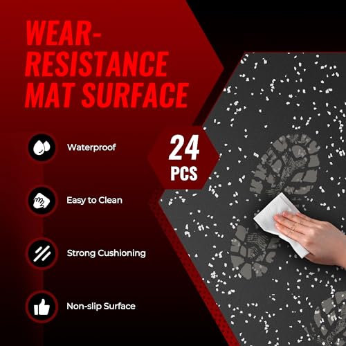 SUPERJARE 0.79'' Extra-Thick Exercise Equipment Mats, 24 Pcs 96 Sq Ft Rubber Top Floor Tiles with High Density EVA Foam, Interlocking Gym Flooring for Home Gym, Workout Mat, Black/Grey - size: 24 Tiles (96 Sq Ft)
