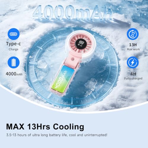 HandFan 4000mAh Handheld Turbo Misting Fan, 100 levels Adjustable High Speed Mister Fan, Portable Spray Water Mist Fans, Foldable Mini Hand Fans for Summer Beach Travel Concerts Disney(Pink) - color: Pink