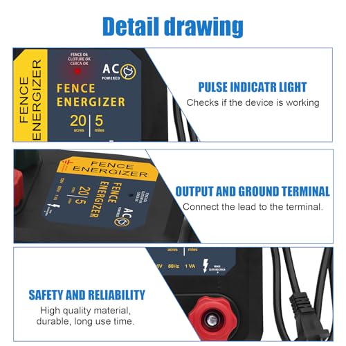 Electric Fence Charger, 5 Mile Plug in Electric Fence Energizer, for Preventing to Prevent Bears, Raccoons, Skunks Intruding - color: BLACK, size: 5 MILE