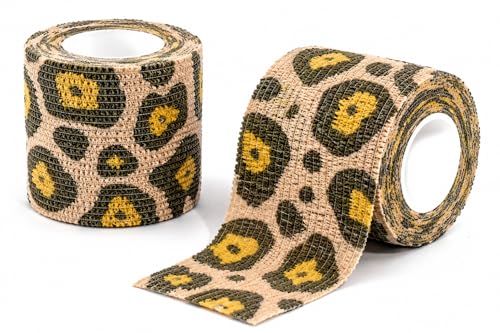 Premium Pet Vet Wrap — Non-Stick to Fur Self Adherent Bandage Wrap for Dogs, Cats & Horses, Breathable Cohesive Tape for Wounds, Paws & Legs, Animal Print Design - Pack of 2 - color: Leopard Print