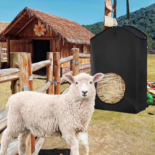 Goat Hay Feeder, Hay Bags for Horses, Sheep, with Adjustable Open Feed Hole for Slow Feeding-Black - color: Black