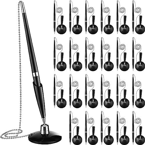 Zonon 6 Pieces Secure Pen with Chain for Counter Desk, Black Ink Holder | Pen with Chains and Adhesive Base for Office Bank Hotel Retail Reception, Desk Ballpoint Pens, Back to School Supplies