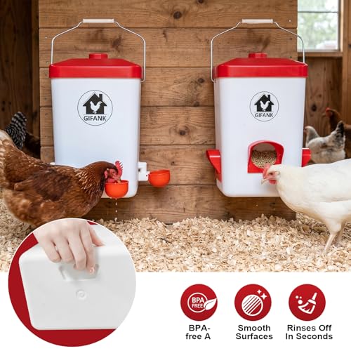 Chicken Automatic Feeder and Waterer Set,Chicken Water Feeder | 3 Gallon,Hanging Chicken Feeder and Waterer Set,with Nipples and Feeding Ports No Waste,Poultry Leg Band - color: white