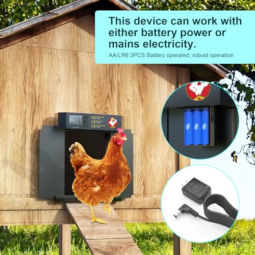Chicken Coop Door, Automatic Chicken Coop Door Opener, Large LCD Display with Timer & Light Sensor, Anti-Pinch Protection