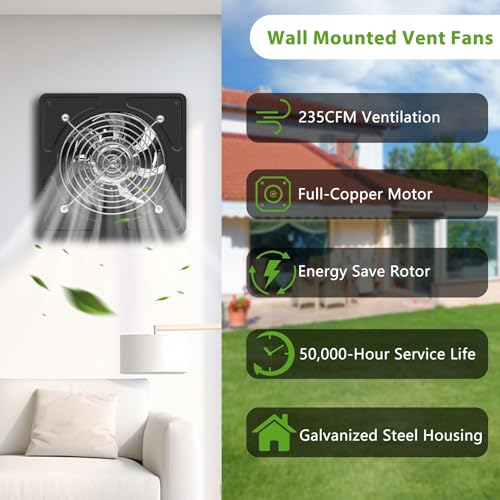6 Inch Kitchen Exhaust Fan with Speed Controller,235CFM Wall Exhaust Fan,115V 40W Ventilation Blower for Kitchen,Meeting Room,Shop, Smoking Room, Industrial Ventilation Use (6-inch Black) - color: 6-inch Black