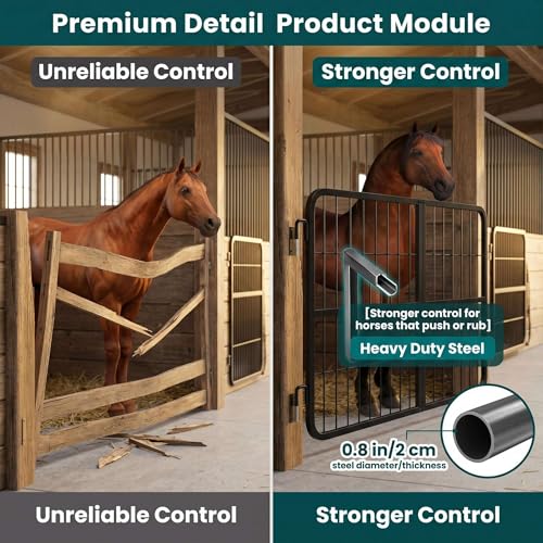Horse Stall Gates 48"x24" Heavy Duty, 1" Steel Frame Two-Way Door Stall Guard, Rust-Resistant Coated, Anti-Corrosion Steel Gate for Horse Barns & Farms