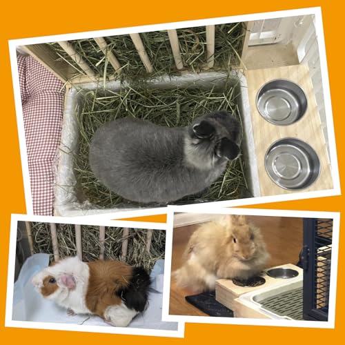 BESNEW 3 in 1 Rabbit Hay Feeder with Litter Box,Upgraded Wooden Hay Feeder Set for Guinea Pig Chinchilla Bunny Other Small Animals,Quick Cleaning & Large Capacity & Preventing Waste - color: Natural 2, size: 15.7in Style2