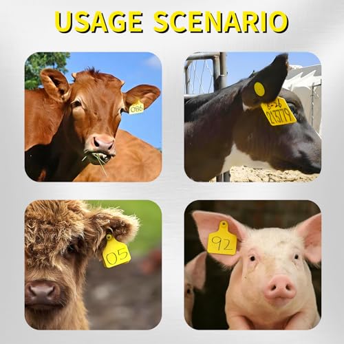 Blank Livestock Ear Tags for Cattle Cow Horse Pig Goat Sheep ID, 50 Pack | Bright fade-resistant ear tags,flexible crack-proof plastic for outdoor farm use. Easy install; ample writing space.