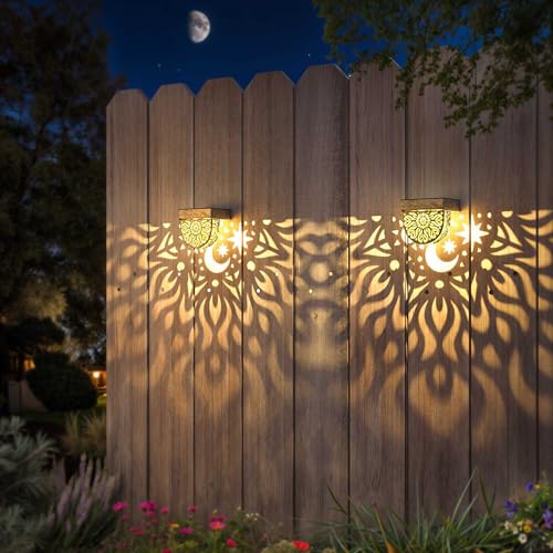 Gardsee Solar Fence Lights 6 Pack Solar Deck Lights Waterproof LED Solar Powered Step Light Wall Lights Outdoor Decorations Warm Yellow Light Decorative Lighting for Garden (Gold) - style: gold