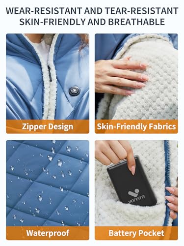 Wearable Heated Blanket,12V Cordless 15000 mAh,3 Heating Set | Cordless heating pad design,Battery Operated,Sherpa Lining,Heated Shawl Throw Blanket for Car,Camping,Backpacking,Hiking - color: Navy Blue